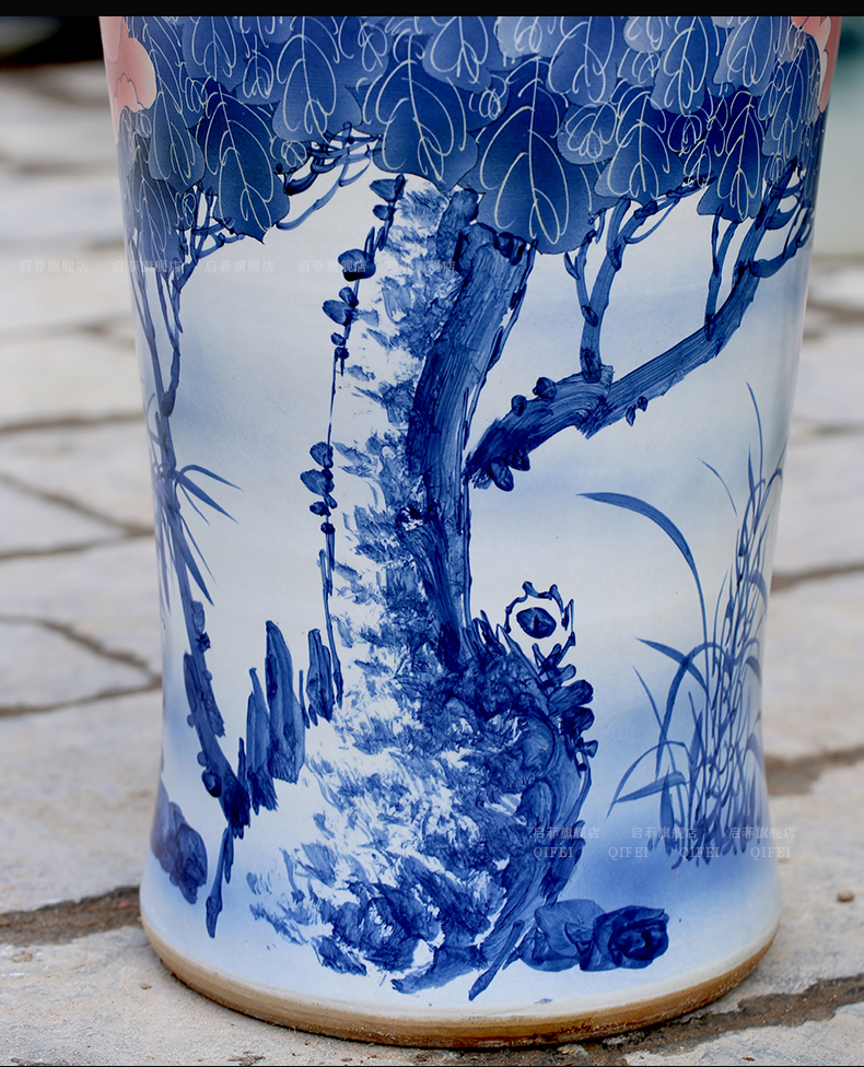 Jingdezhen blue and white ceramics hand - made peony landing big vase home sitting room adornment hotel furnishing articles