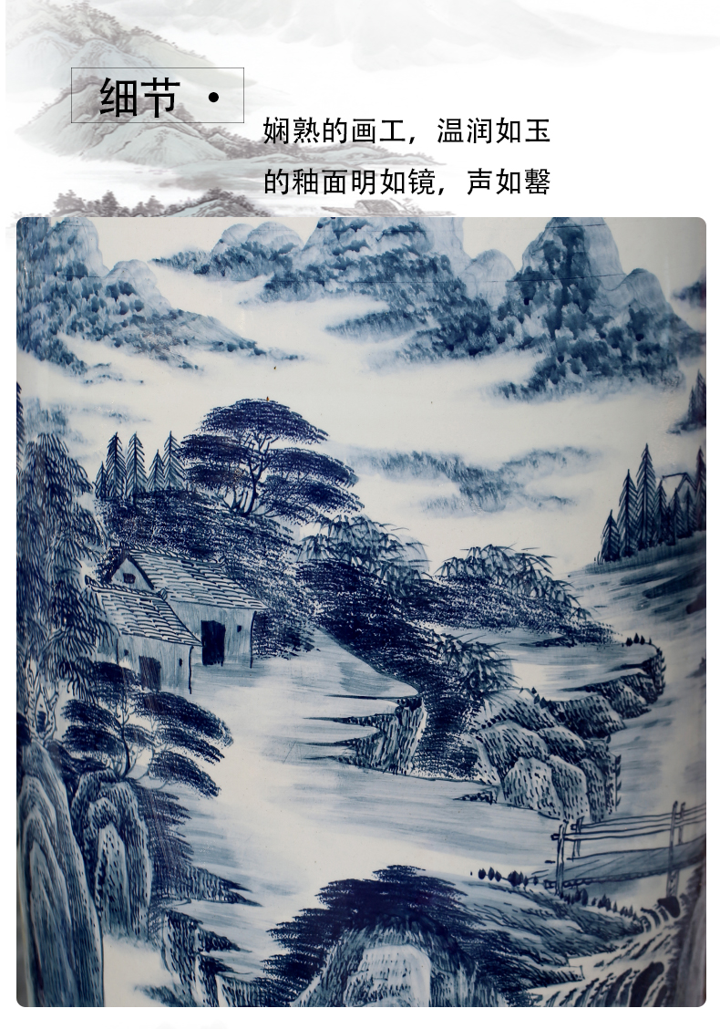 Jingdezhen ceramic vase of large sitting room adornment hand - made of blue and white porcelain hotel opening gifts corridor furnishing articles