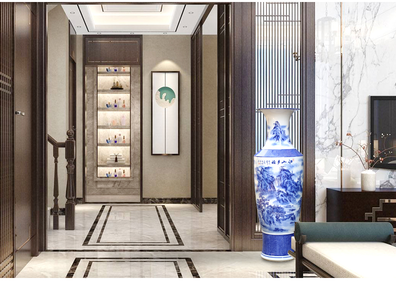Jingdezhen ceramics large ground blue and white porcelain vase landscape furnishing articles of the new Chinese style hotel sitting room adornment flower arrangement
