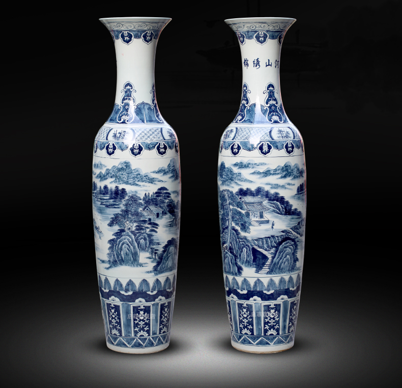 Jingdezhen ceramic vase of large sitting room adornment hand - made of blue and white porcelain hotel opening gifts corridor furnishing articles