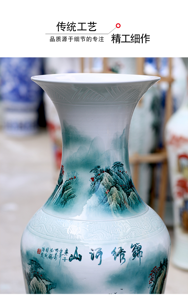 Jingdezhen ceramics hand - made splendid sunvo landing place to live in the living room TV cabinet landscape painting large vase