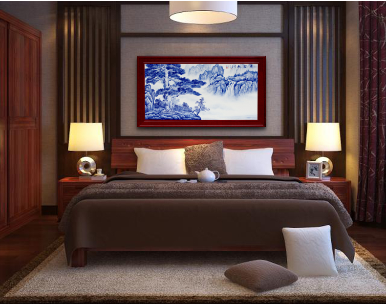 Guest - the greeting pine mural sofa setting wall of blue and white porcelain jingdezhen ceramics sitting room adornment picture of modern Chinese style hang a picture