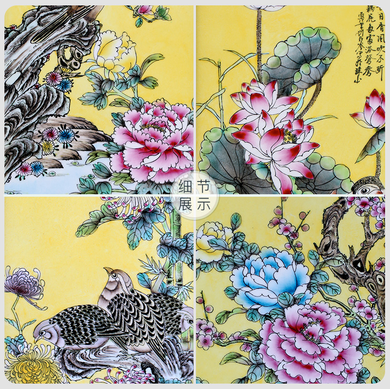 Jingdezhen porcelain plate painting birds and flowers of spring, summer, autumn and winter four screen adornment home sitting room hangs a picture the study opening gifts