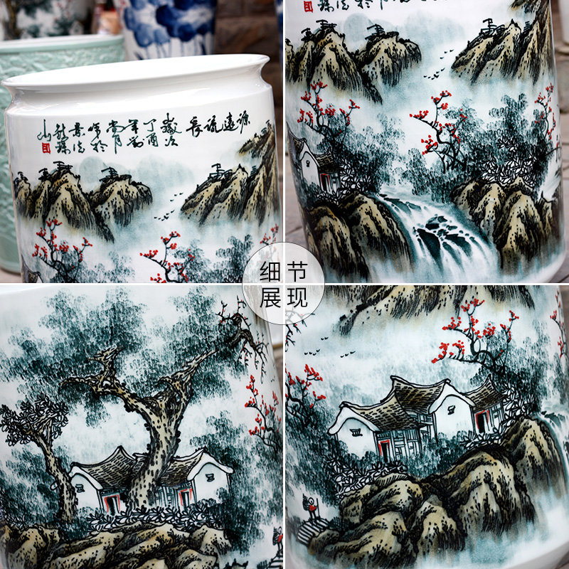 Jingdezhen ceramics hand - made quiver large vases, decorative furnishing articles sitting room floor painting and calligraphy tube of calligraphy and painting scroll cylinder