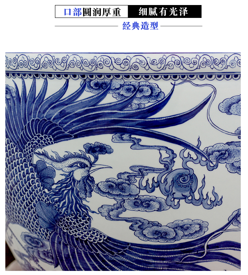 Jingdezhen porcelain VAT blue and white porcelain ceramic aquarium longfeng brocade carp cylinder lotus hotel backyard furnishing articles furnishing articles