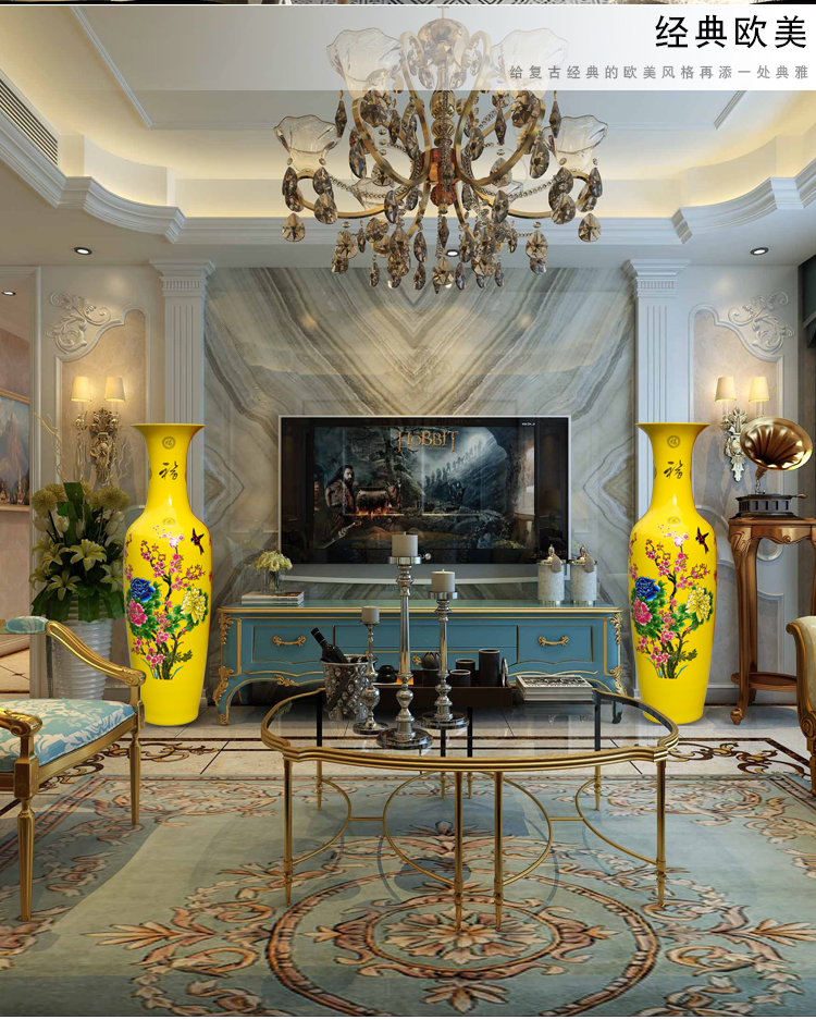 Jingdezhen ceramic riches and honor peony flowers large vases, sitting room of Chinese style household decorations TV ark, furnishing articles