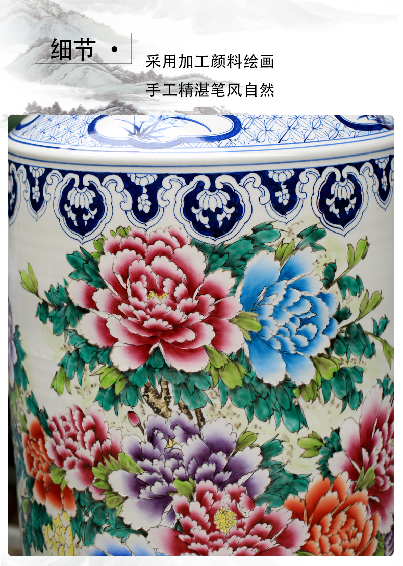 New classical jingdezhen ceramic vase drop device of large sitting room large peony flowers prosperous hotel gift furnishing articles