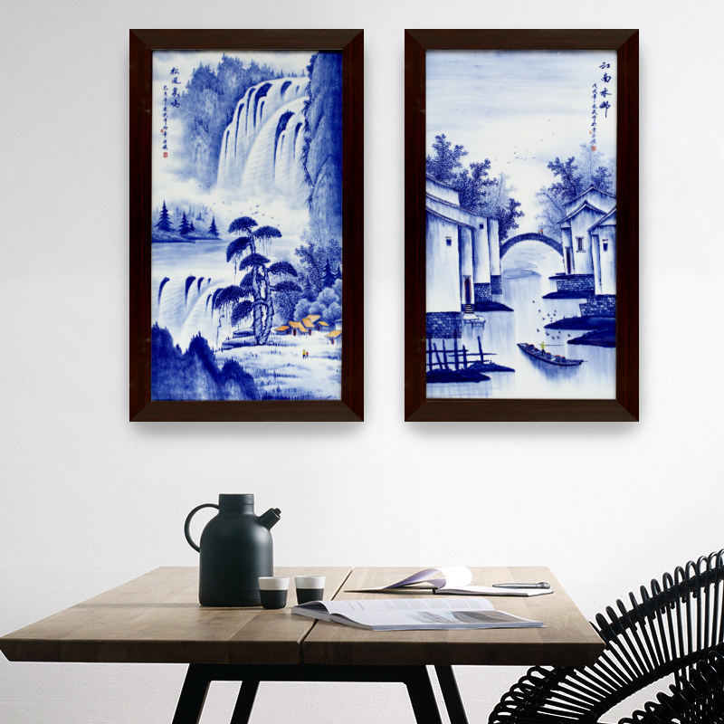 Sitting room background wall adornment of new Chinese style household jingdezhen blue and white freehand brushwork in traditional Chinese hand - made usual paintings corridor wall paintings