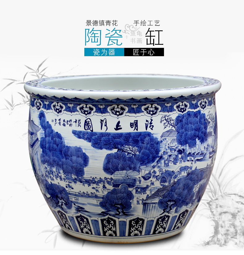 Jingdezhen ceramics carp cylinder hand - made ching painting large lotus lotus basin bowl lotus cylinder cylinder tortoise