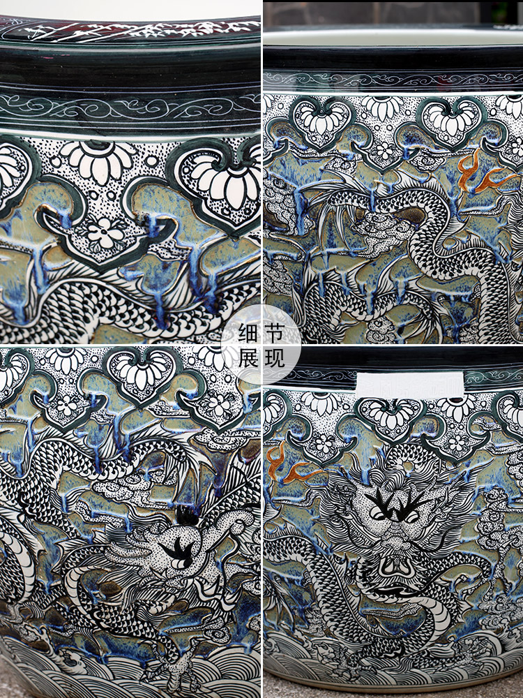 Jingdezhen ceramic heavy tank large fish bowl big blue and white porcelain lotus lotus cylinder old - fashioned tank yard