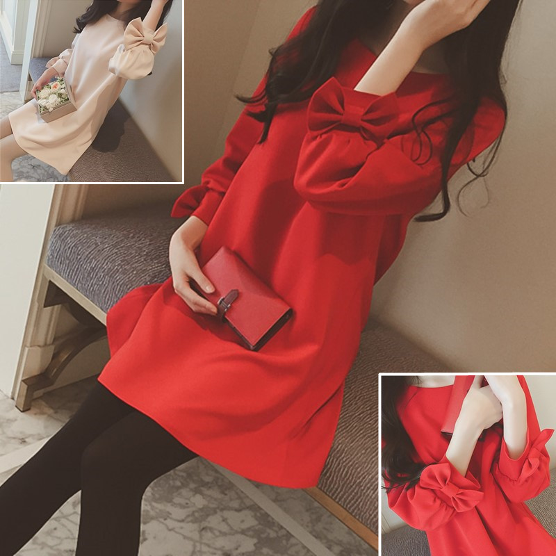 Pregnant women's spring clothing suit 2020 spring Two sets of red butterfly knot pregnant woman blouses the pregnant woman's foreign dress