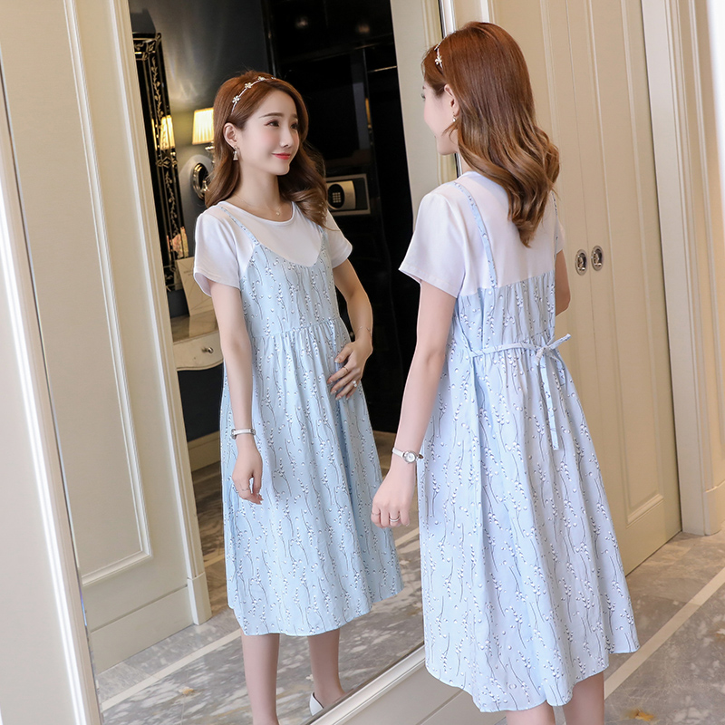 Pregnant women's summer dress 2021 fashion new summer long version knee-length skirt nursing clothes summer monthly clothing