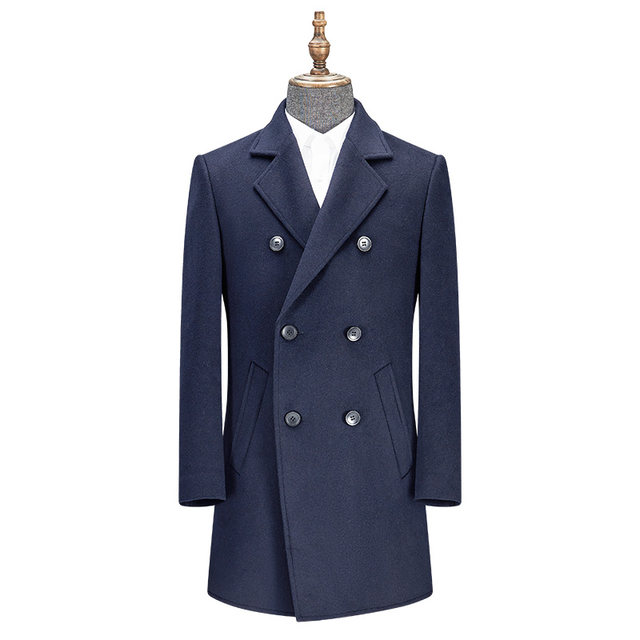 70% Wool Men's Short Smooth Woolen Coat Double-breasted Suit Collar Down Liner Navy YW-27 Business Winter Clothing