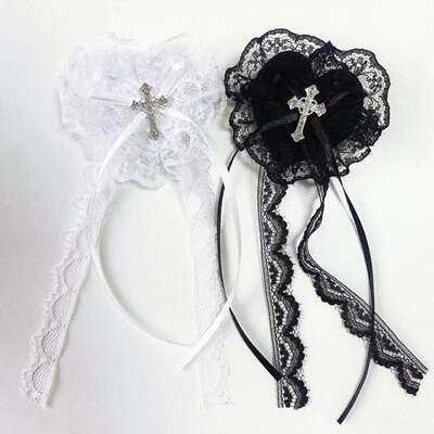 y2k Abi-style Nun Hairpin Cross Subculture side clip Lolita veil Lace tassel headwear accessory