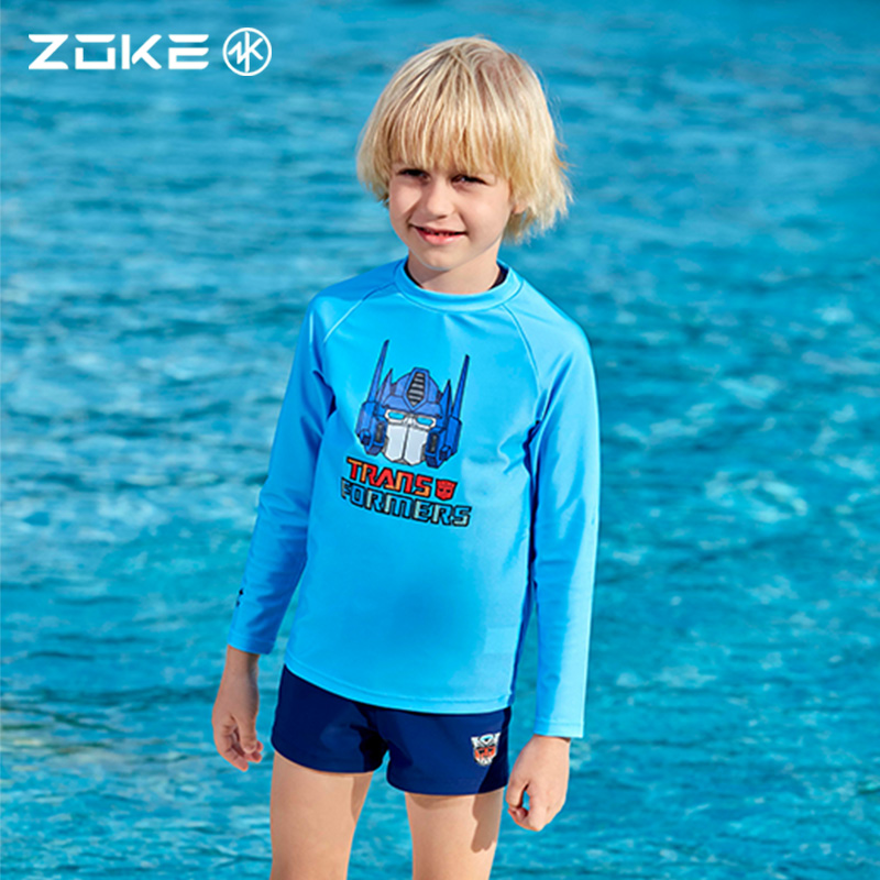 ZOKE Zhouke 2023 new split children's swimsuit boys Transformers long-sleeved sunscreen big children's swimsuit