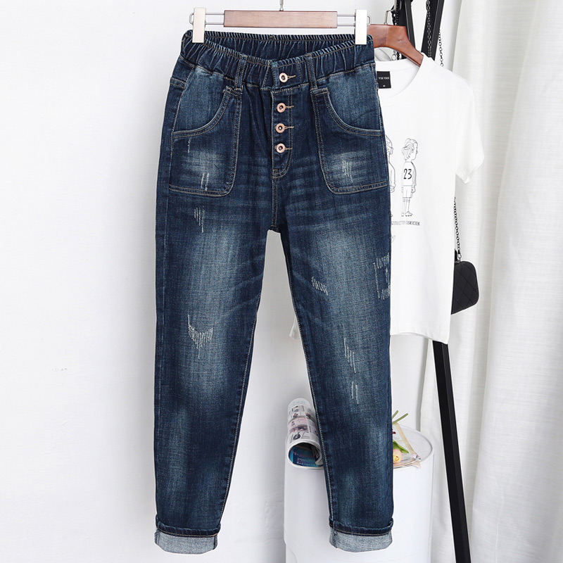 Large size jeans Jeans Woman Loose Kharen Pants Tightness Waist Fat Mm Long Pants Plus Fattening Up 200 Catty High Waist Pants