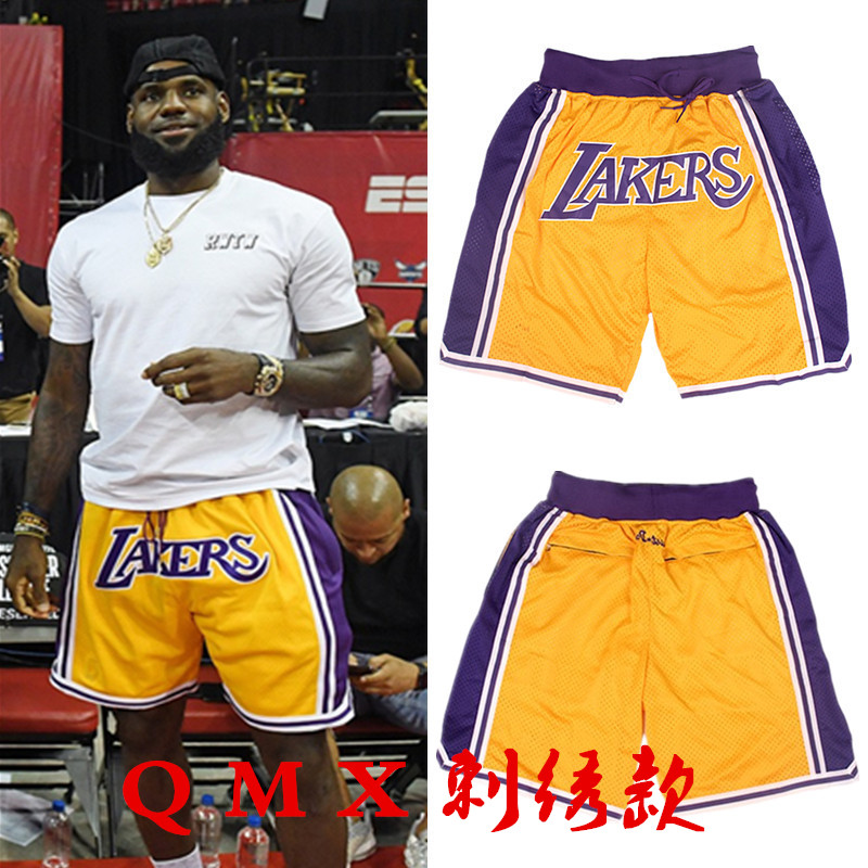 James' Same & Laker & Yellow & PantsMagic bull Lakers James Kobe Soccer pants American style Retro Basketball motion Embroidery Capris Miami Heat shorts