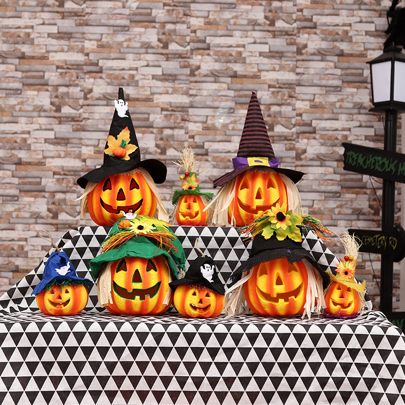 Halloween hollow light with hat foam pumpkin lamp mall KTV decoration simulation pumpkin decoration