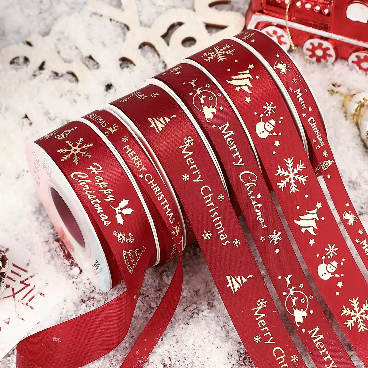 酒紅色加密耶誕絲帶鮮花禮物禮盒包裝彩帶英文緞帶羅紋裝飾