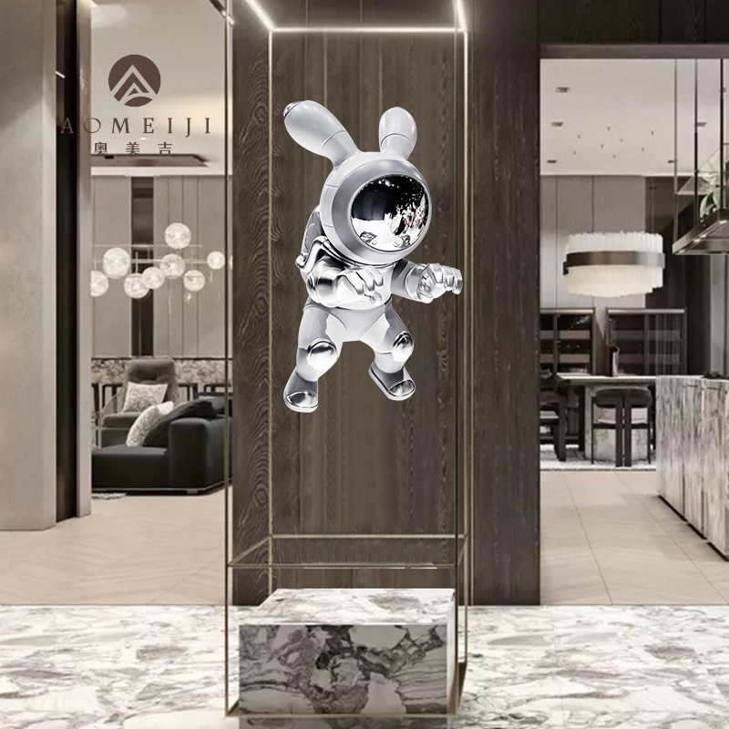 Mall Middle Court Artwork Pendant Accessories Space Rabbit Astronaut Sculpted Pendant Ceiling house Top Decorative Hanging