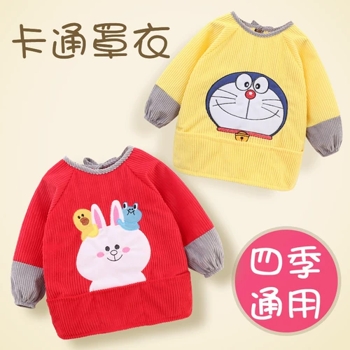 Детский демисезонный фартук, термобелье, водонепроницаемый лонгслив для еды, нагрудник для мальчиков, анти-грязь, сзади на завязках