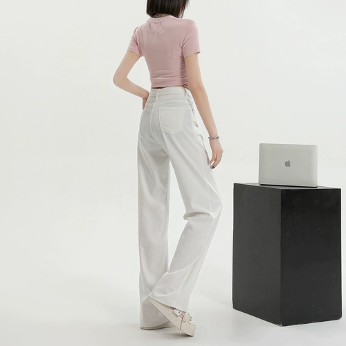 Тонкие джинсы, белые штаны, высокая талия, свободный прямой крой