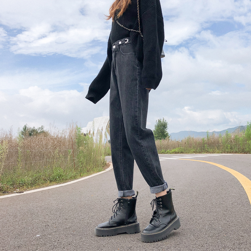 Smokey gray jeans women's spring and autumn 2023 new Harem pants loose nine-point carrot pants super slim daddy pants