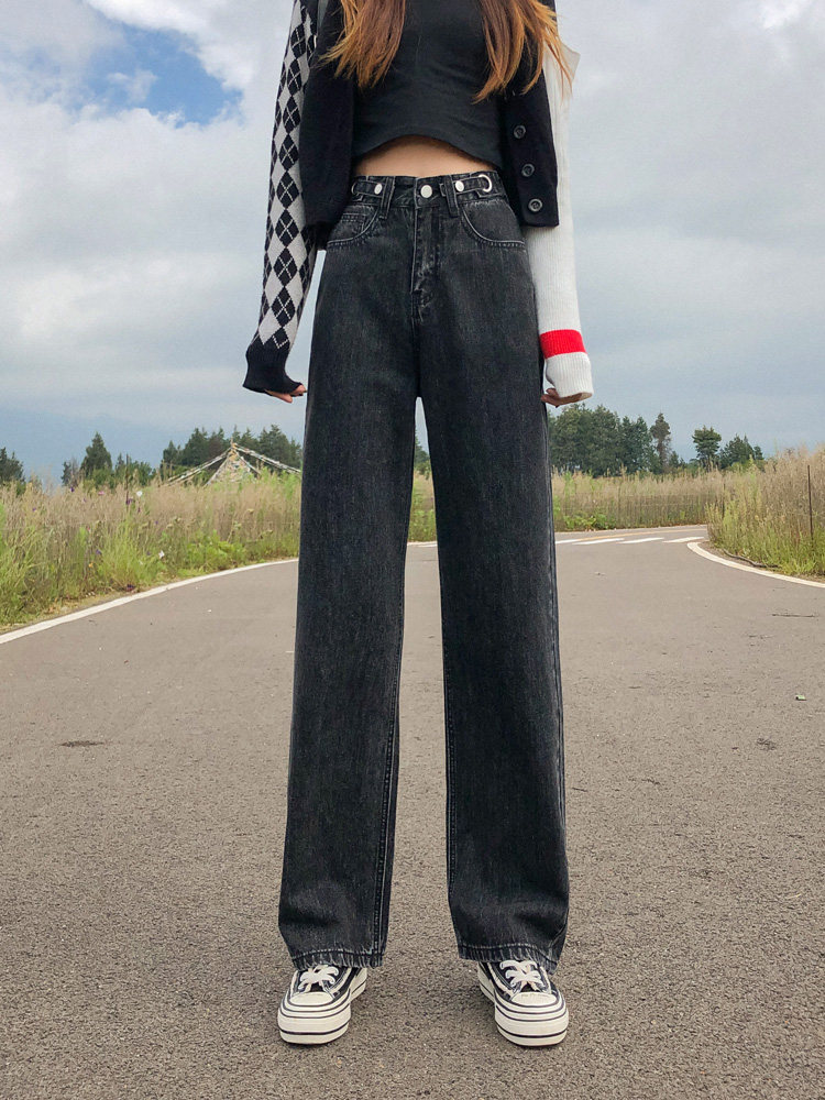 Jeans women's straight loose wide leg spring new high waist thin cover belly large size fat mm spring and autumn mopping pants
