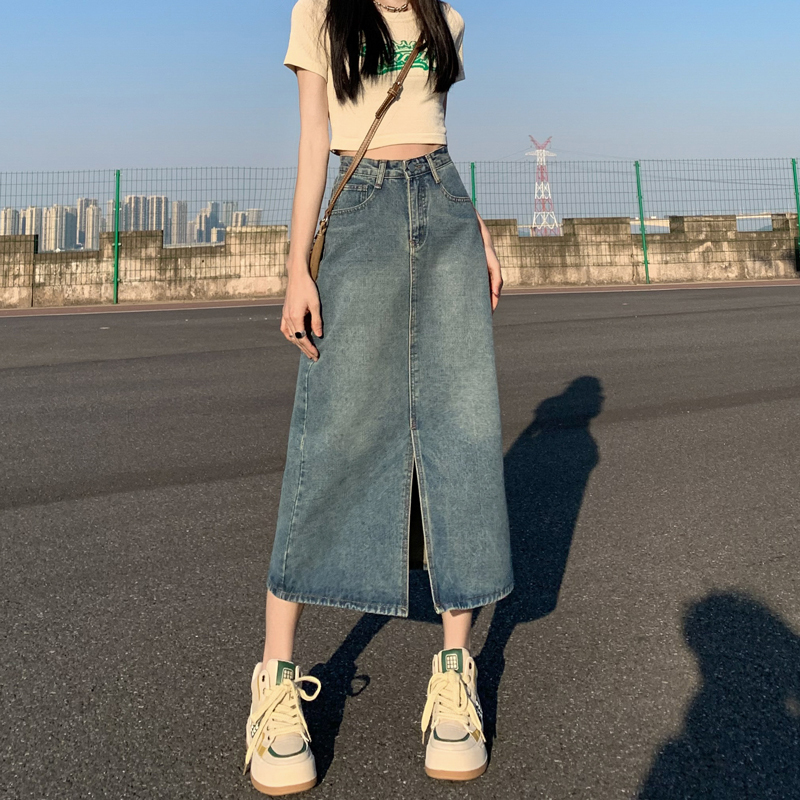 Denim Skirt for Women, Summer High-Waisted Pencil Skirt, 2026 New Trendy Retro Loose A-Line Mid-Length Skirt