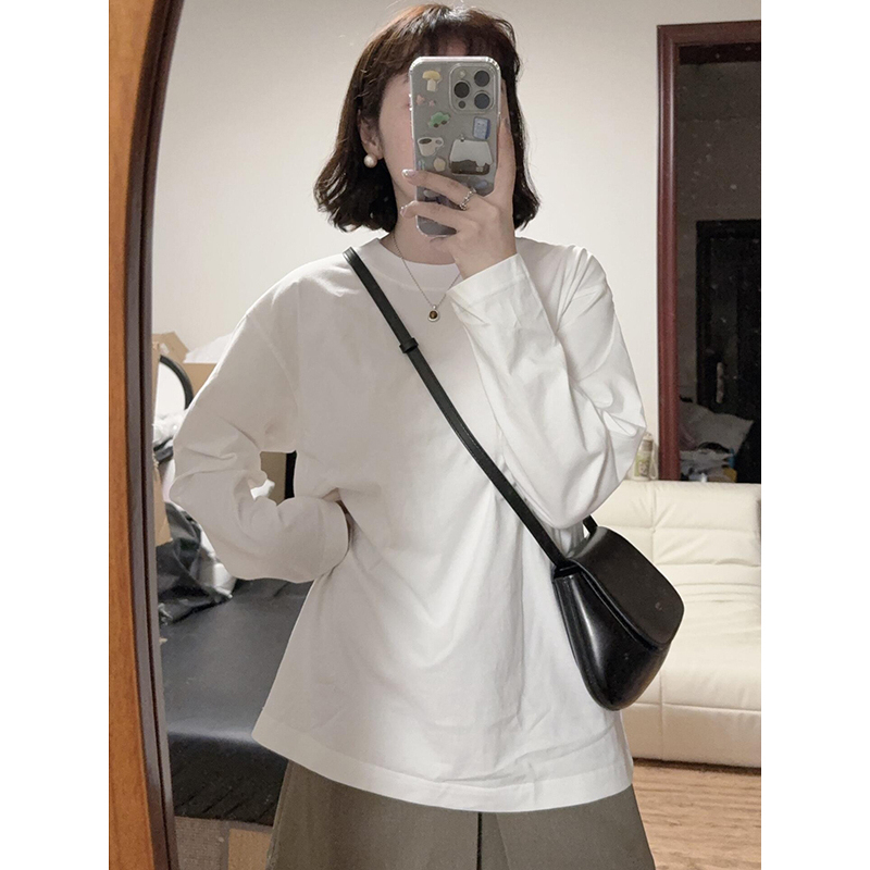 Pure White Regular Shoulder Round Neck T-Shirt, Niche Basic Simple Versatile Long-Sleeve Inner Wear Pure Cotton Top for Women, Autumn 2026 Pure White Regular Shoulder Round Neck T-Shirt, Niche Basic Simple Versatile Long-Sleeve Inner Wear Pure Cotton Top for Women, Autumn 2026