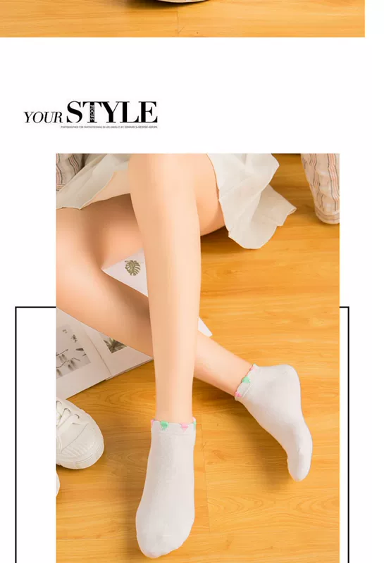 Thủy triều 10 đôi vớ nữ vớ nông miệng vớ cotton vớ nữ mùa xuân mỏng và mùa hè thấp để giúp thủy triều Nhật Bản dễ thương màu trắng - Vớ bông