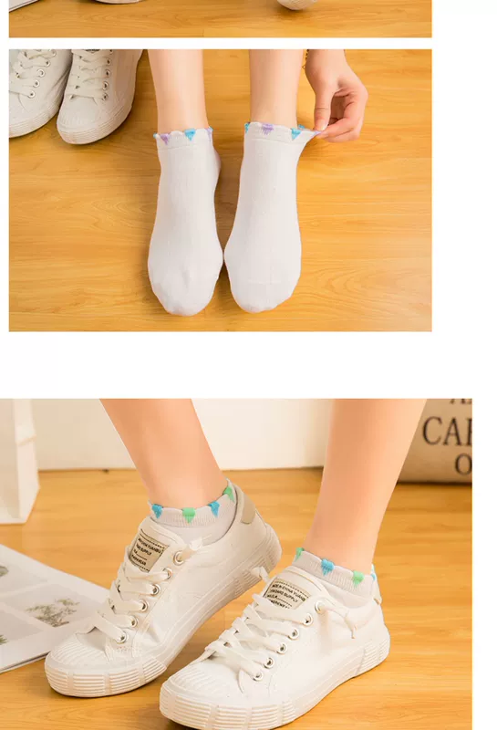 Thủy triều 10 đôi vớ nữ vớ nông miệng vớ cotton vớ nữ mùa xuân mỏng và mùa hè thấp để giúp thủy triều Nhật Bản dễ thương màu trắng - Vớ bông