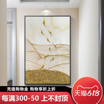 Golden Merchants Jiuyu Tuxuan Guan Decoration Painting Vertical Version Hand-painted Oil Painting Light Extravagant Entrance Modern Minimalist Aisle Hanging Painting