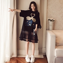 Fat Sister Big Code Woman Summer Dress Fat MM Ocean Air Super Fairy web yarn Long style Loose Cover Slim and Dress Slimmer