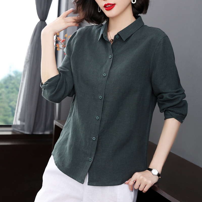 2026 Spring/Summer Women's Linen Shirt, Ladies' Long-Sleeve Loose-Fit Elegant Simple Commuter Shirt, Casual Artistic Top