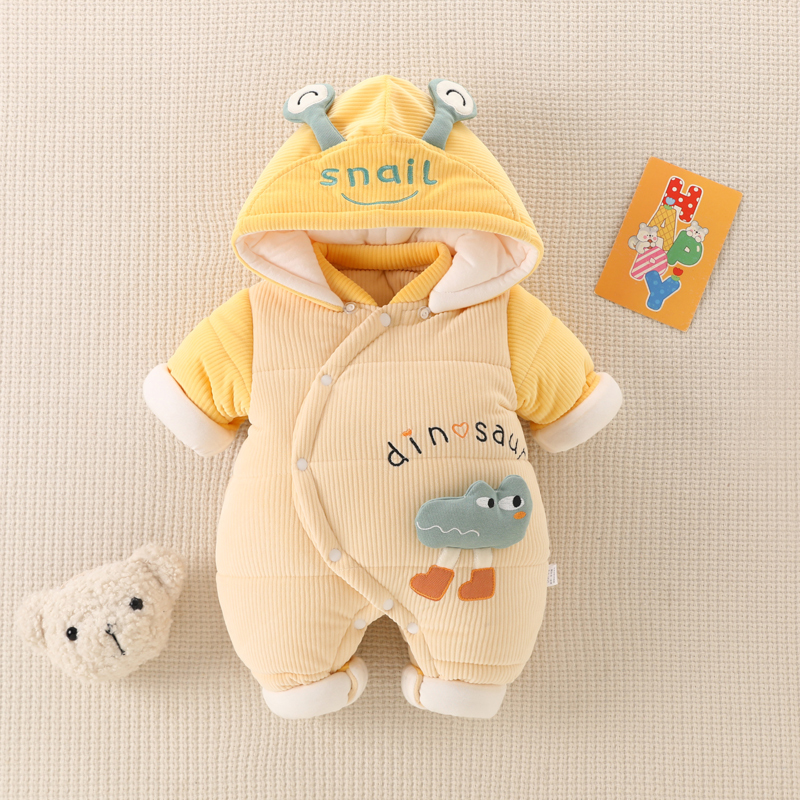Baby Hooded Jumpsuit, Thickened Cotton Jacket, Autumn and Winter Newborn Outing Clothes, Bodysuit Set, Baby Warm Cotton Clothing