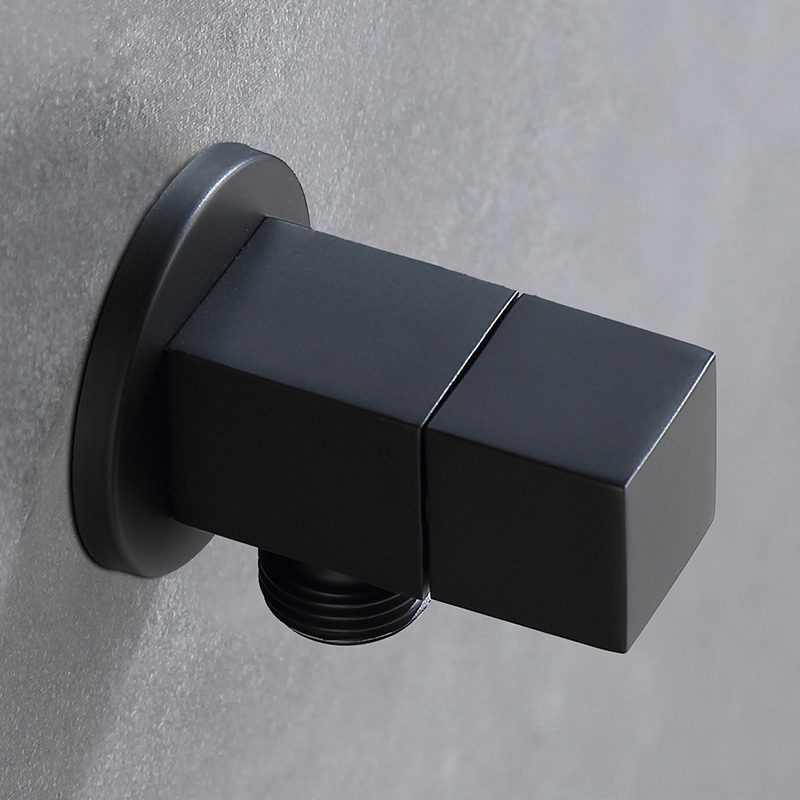 Real Valley Bathroom Matt Black Full Copper Triangle Valve Hot And Cold Water Valves A Two-Out Water Splitting Valve Home Toilet Water Stop Water