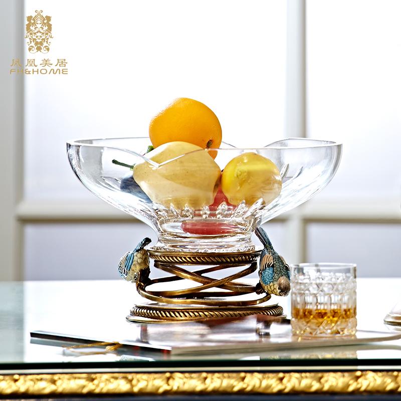 Phoenix Mercure high-end retro luxury European living room double porcelain bird crystal glass fruit plate coffee table candy plate