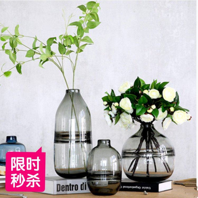 Orange red American living room coffee table Dining table decoration Flower arrangement Flower vase Creative home Glass vase