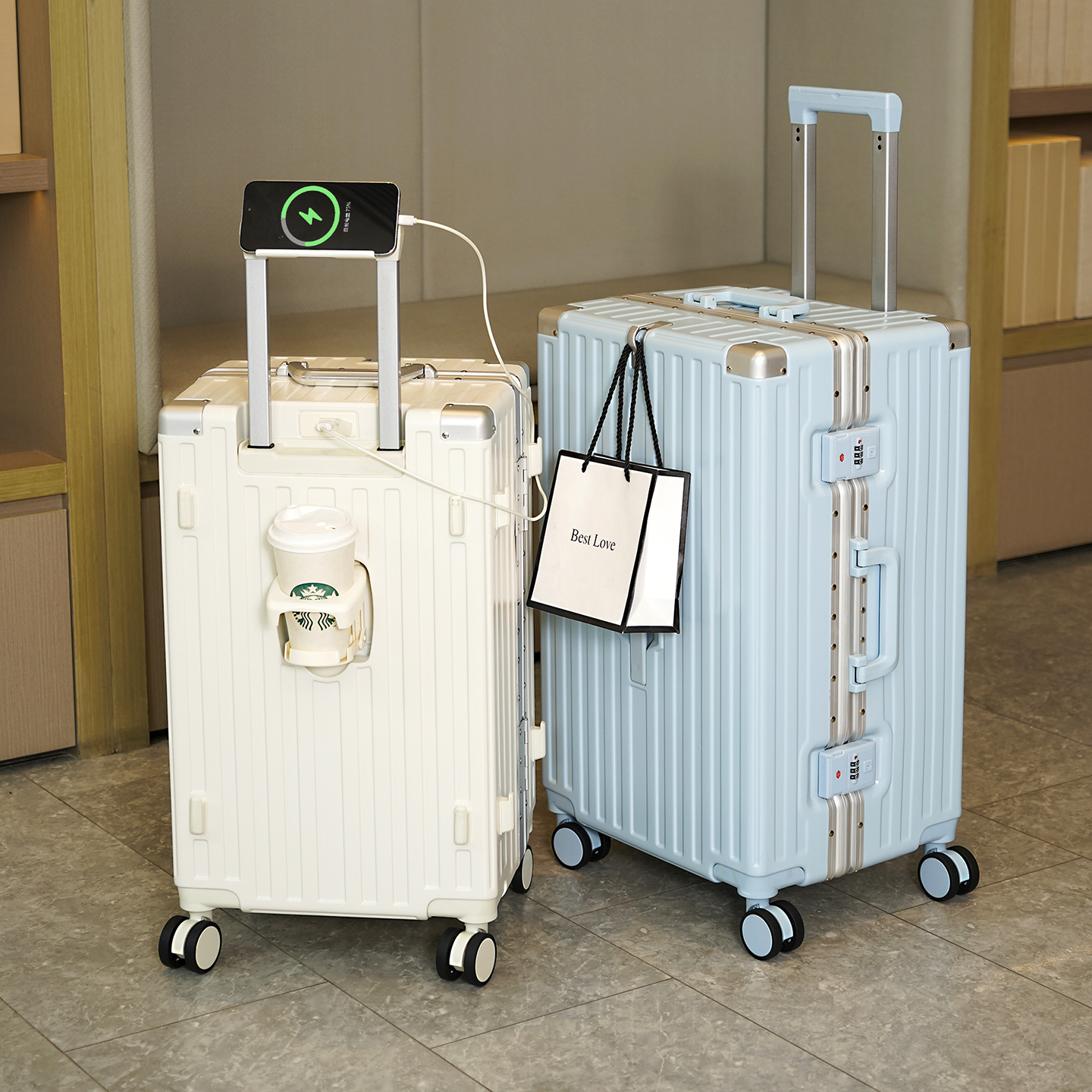 保罗行李箱万向轮24寸大容量学生铝框拉杆箱女旅行箱登机皮箱子男