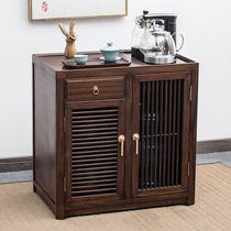 Black walnut tea cabinet solid wood new Chinese mobile tea cabinet kettle Integrated Household living room Tea side cabinet