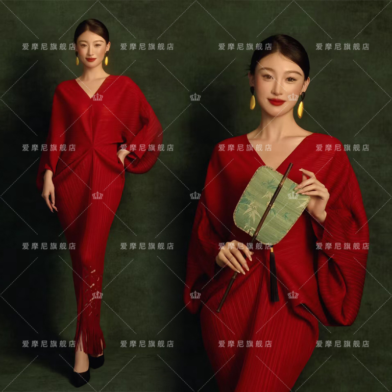 Photo Studio's New High-End New Chinese Style Red Portrait Dress, Personalized Image Art Photo Photography Clothing