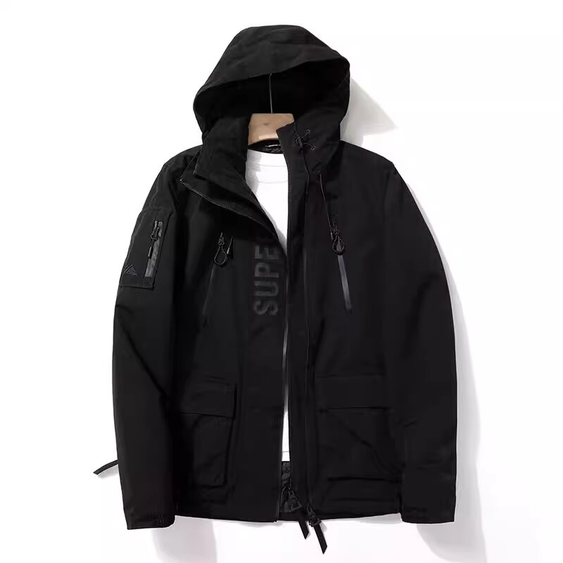 High-End Couple's Outdoor Laminated Multi-Pocket Double-Layer Zipper Hooded Windproof, Waterproof, and Warm Jacket