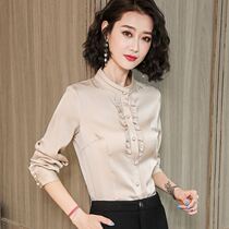 Simulation silk shirt female 2020 spring new simple fashion mulberry silk long sleeve bottom coat season slim shirt