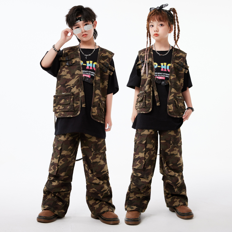 Street dance Children's boomer hip hop cool handsome camouflages suit fewer children hiphop frame subdrum to serve male and female Machia-Taobao