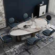 Designer Pandora bright extremely simple rock board dining table and chair combination simple modern luxury high-grade oval dining table