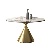 Rock plate light luxury table and chair high-end villa with turntable rock plate table household embedded luxury stone table designer Round Table