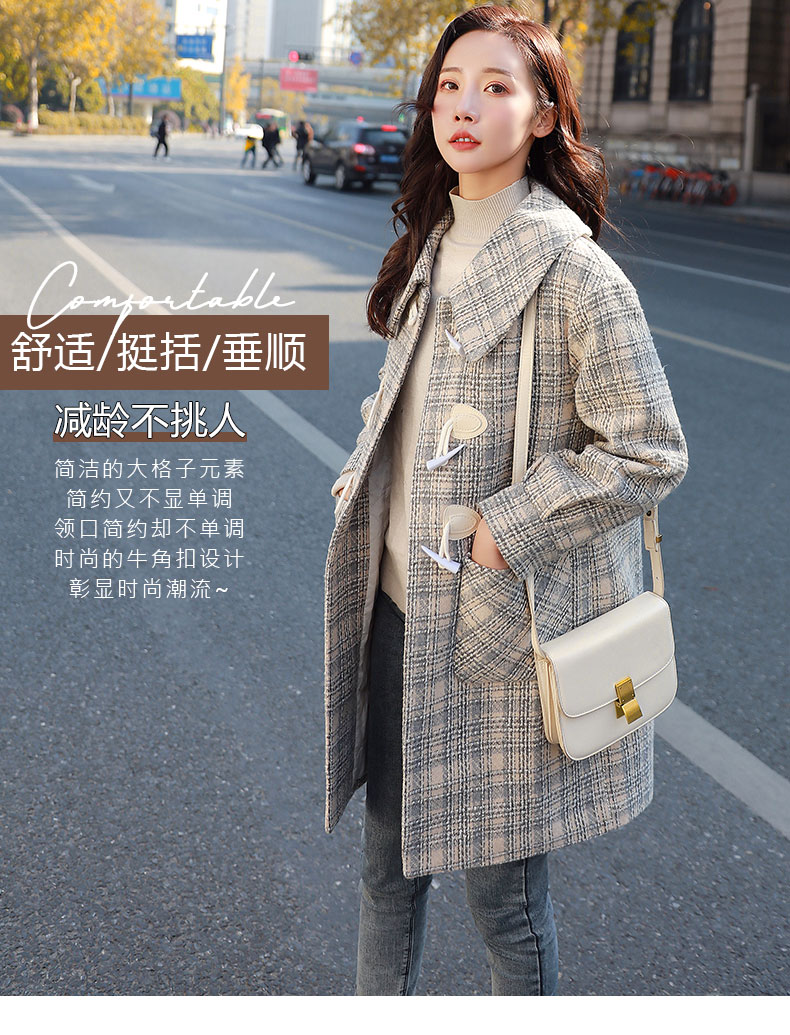 伊姿诗航 学院风羊角口毛呢大衣 图1