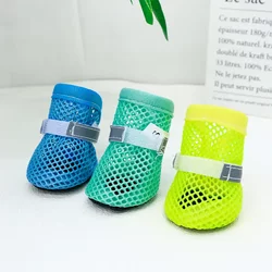 Pet Shoes, Breathable Mesh Foot Covers, Small Dog Summer Comfortable Anti-Falling Reflective Strips, Strappy Mesh Shoes, Four Pack