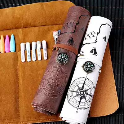 Nine years and six classes treasure map stationery box Junior high school net red retro simple multi-function color pencil roll pencil bag Korean high school students boys and girls pencil curtain Primary school students creative children's large-capacity pencil box